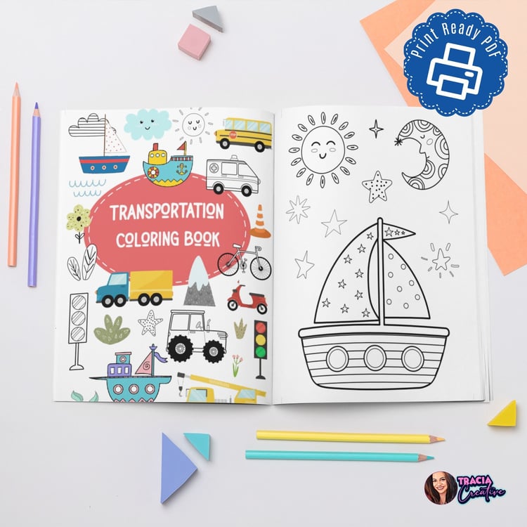Explore the World with Transportation Coloring Book | Tracia Creative