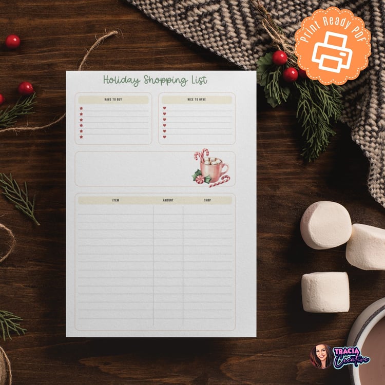 Holiday Shopping List Planner Insert | Organize Your Gifts