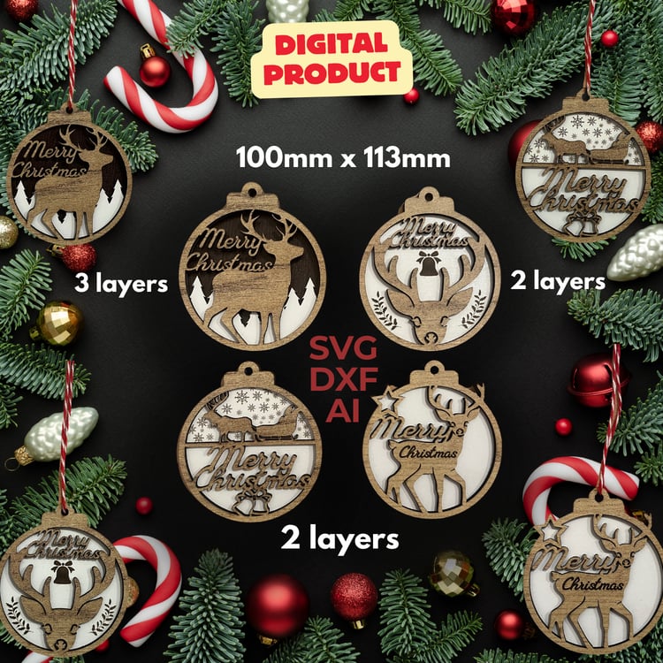 SVG, DXF, and AI Christmas and New Year's Decorations Templates for Laser Cutters