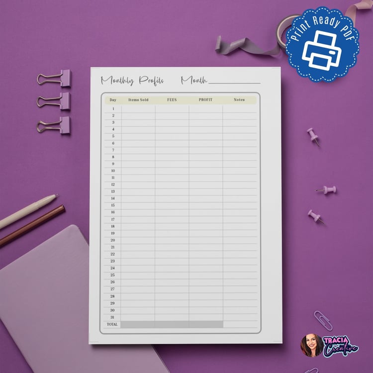 Business Monthly Profits Planner Insert | Tracia Creative