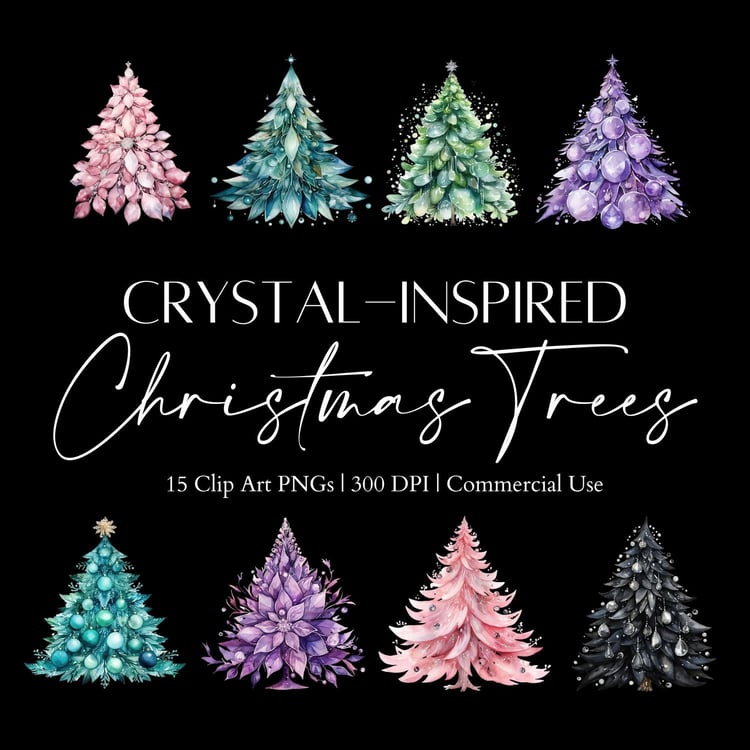 crystal christmas tree clip art set holiday png