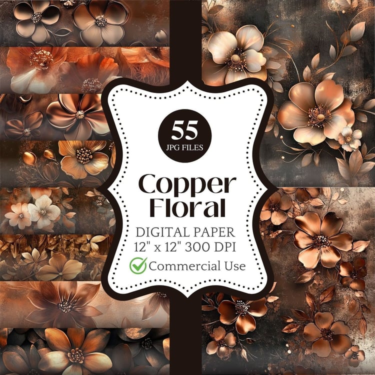 copper floral digital paper thanksgiving floral design
