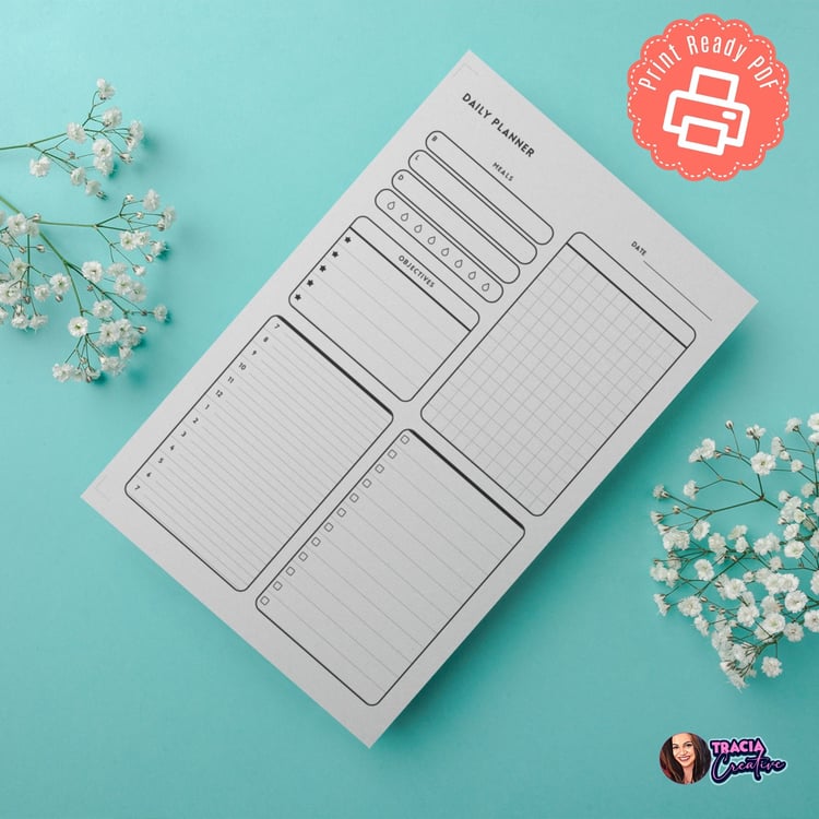 Minimalist Daily Planner | A5 Planner with Meals | Printable Daily Organizer