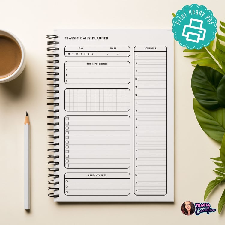 Minimalist Daily Planner | Printable A5 Planner | Simple Daily Agenda