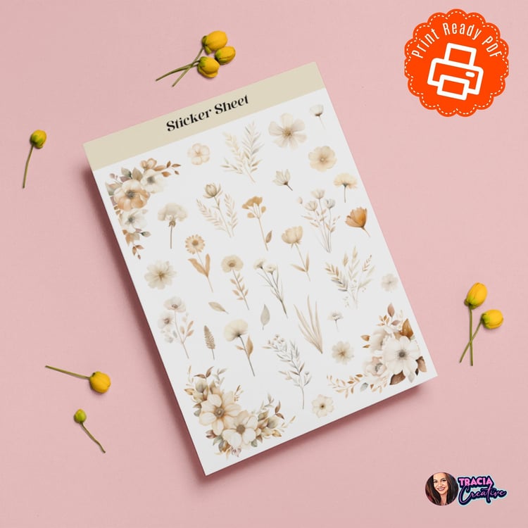 Ivory Floral Dream Sticker Sheet - 50 Delicate Floral Stickers for Planners & Journals