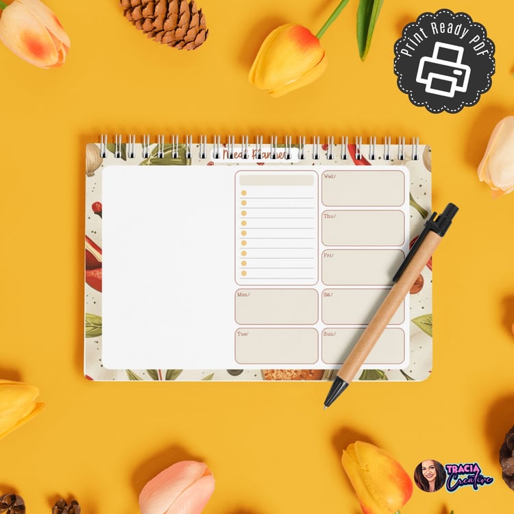 Meal Planner - A5 Landscape | Instant Download PDF | Weekly Meal Organizer