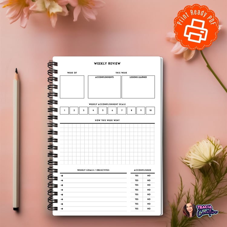 Weekly Review Planner | Minimalist Design | A5 Printable | Instant Download PDF