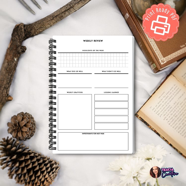 Weekly Review Planner | Minimalist Design | A5 Printable | Instant Download PDF