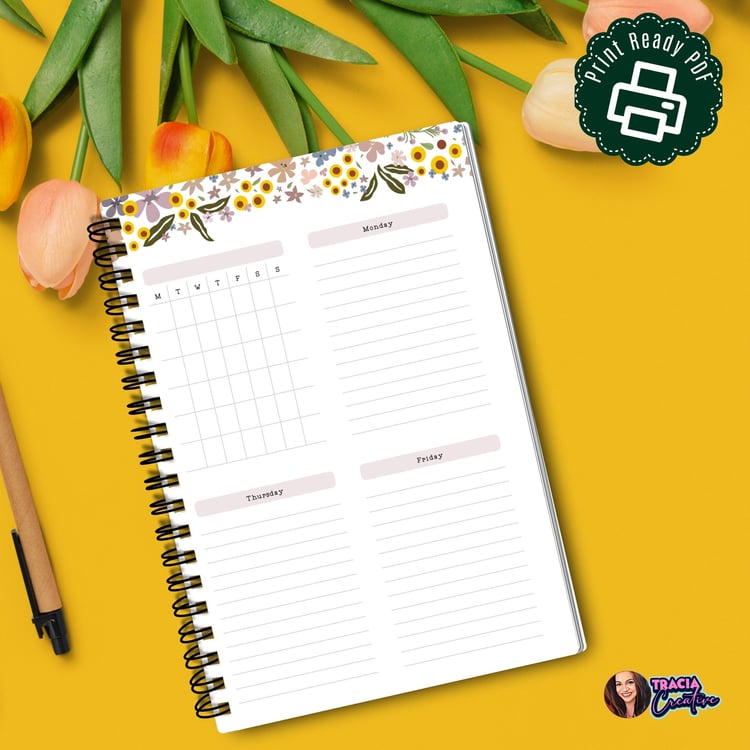 Downloadable Floral Weekly Planner | A5 Size | Instant PDF Download