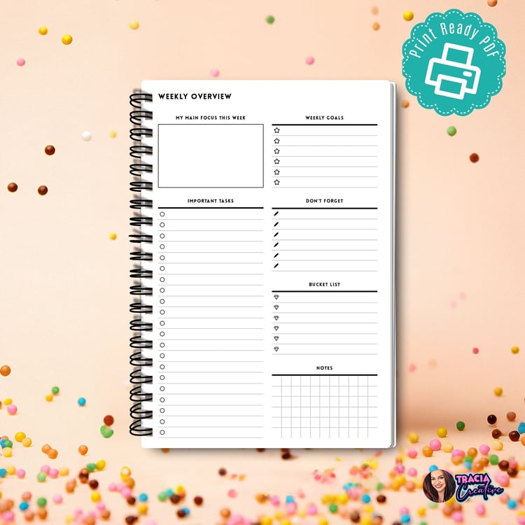 Downloadable Weekly Overview Planner | Minimalist | A5 Size | PDF
