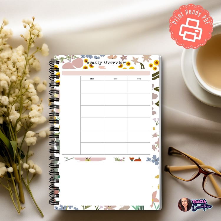 Downloadable Weekly Overview Planner | Garden Theme | A5 Size | PDF