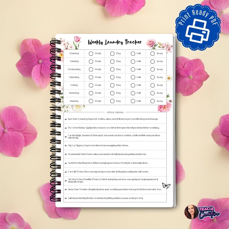 Floral Weekly Laundry Tracker Printable