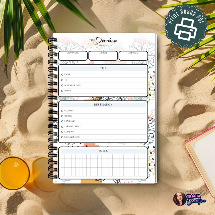A5 Trip Overview Planner | Stylish Travel Companion | Tracia Creative