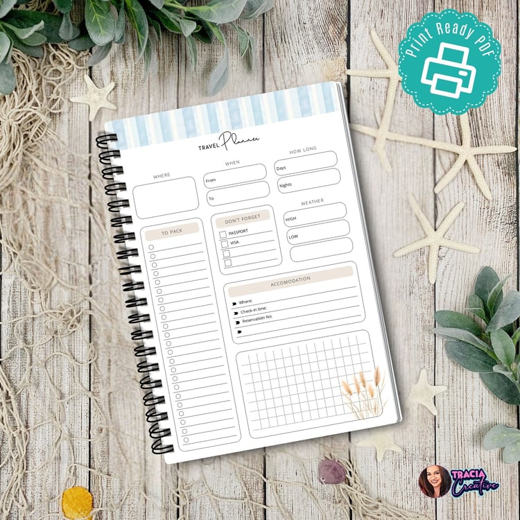 Printable Beach Travel Planner | A5 Instant Download | Tracia Creative