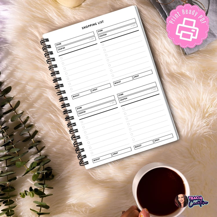 Minimalist Shopping List Planner A5 | Tracia Creative