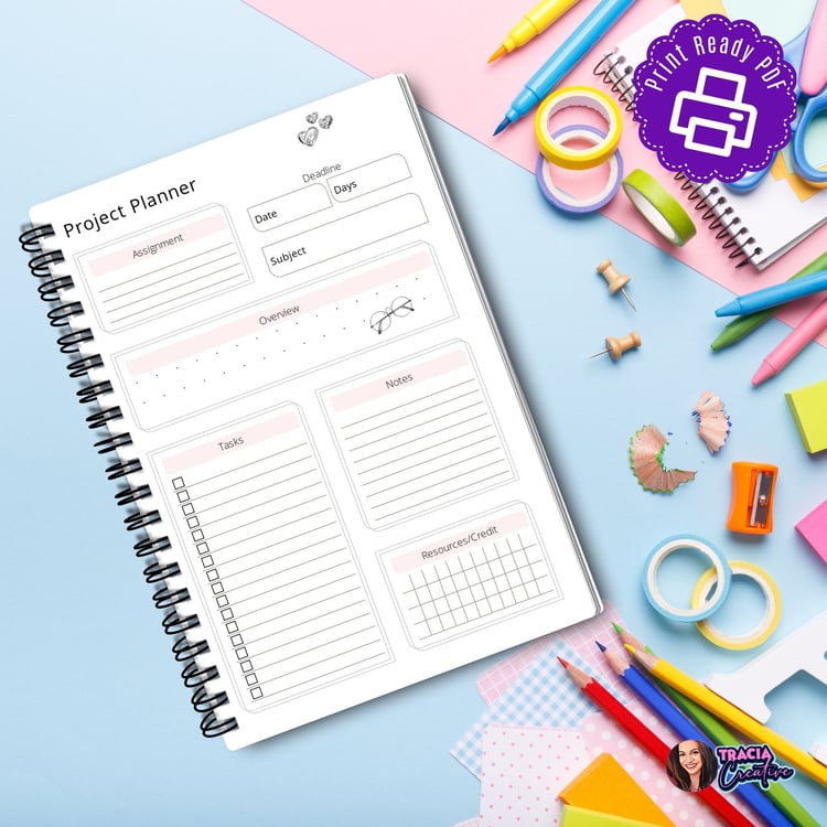 Printable School Project Planner: A5 Pink Insert | Tracia Creative