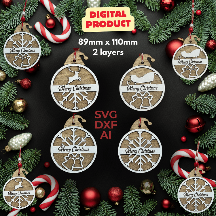 New Year's and Christmas Decorations and Baskets Templates in SVG, DXF, and AI Format for Laser Cutting