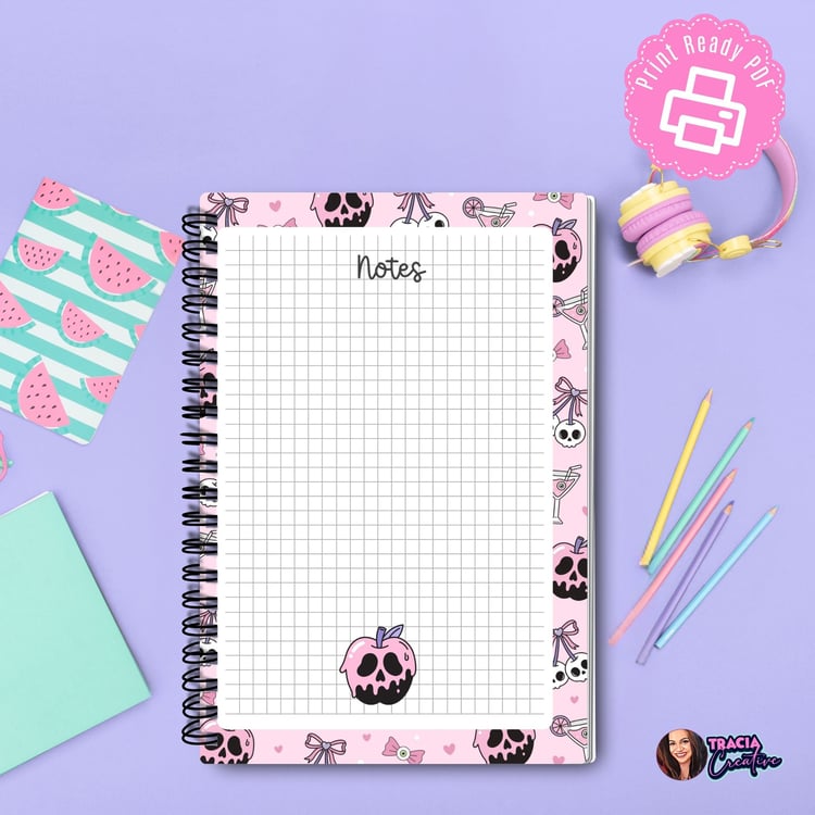 Halloween Notes Page | Instant Download PDF | A5 Size | Pink Design