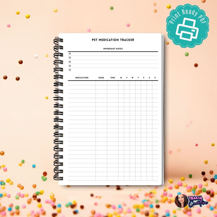 A5 Pet Medication Tracker | Easy Health Management | Tracia Creative