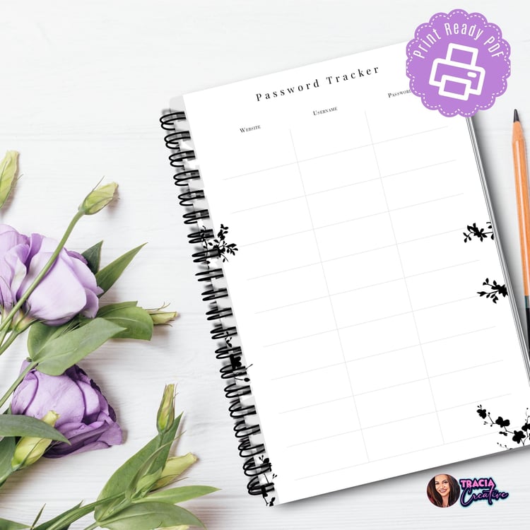 Password Tracker A5 Size | Silhouette Design | Tracia Creative