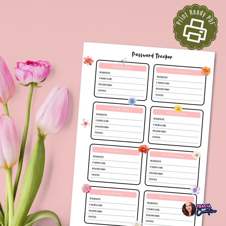 Floral Password Tracker A5 | Secure Organization | Tracia Creative