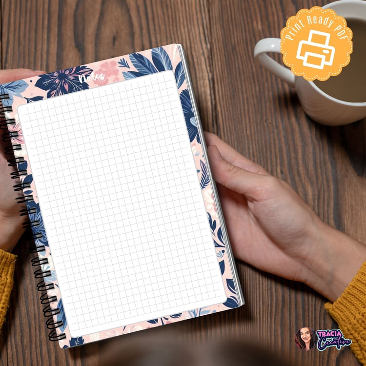 A5 Notes Planner Insert - Pink & Navy Floral - Tracia Creative