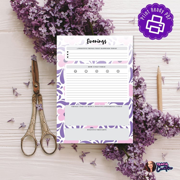 Gratitude Journal Page: Morning & Evening Reflections for Positivity | Tracia Creative