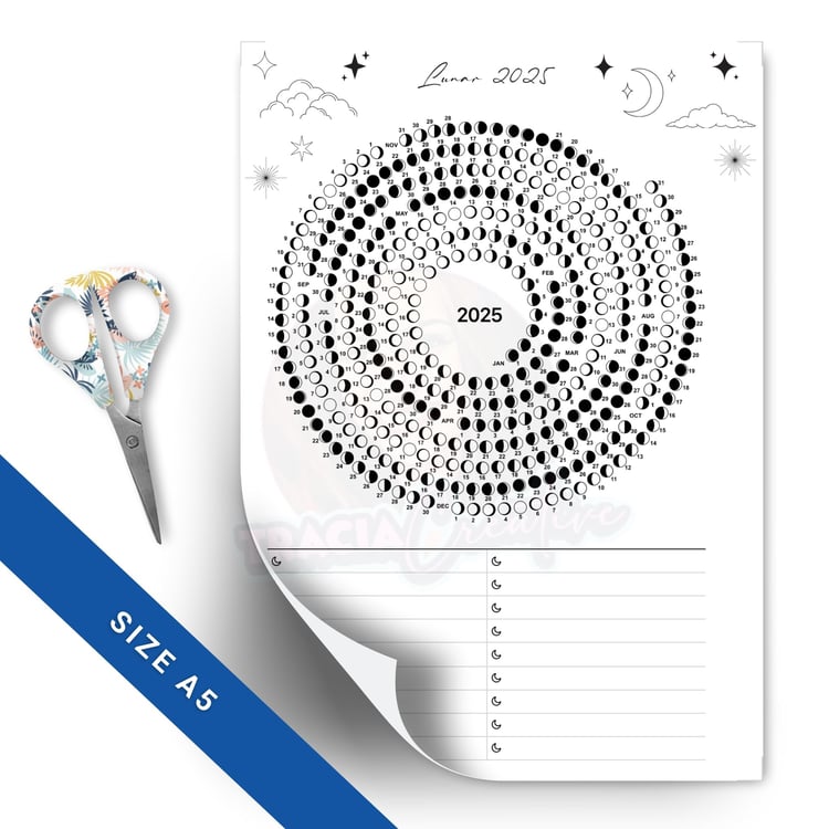 Printable A5 2025 Moon Phase Calendar with To Dos