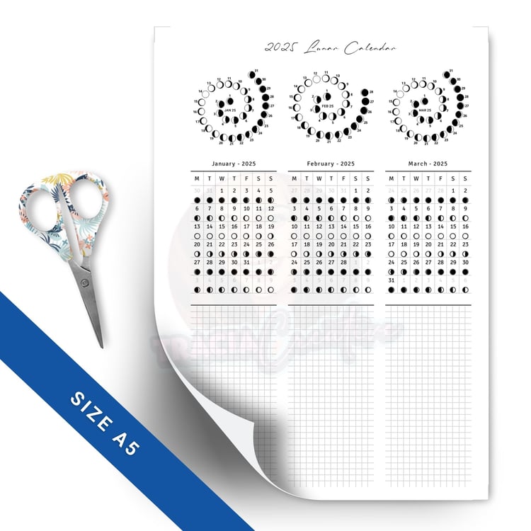 Printable 2025 Lunar Calendar with Notes – Digital Download