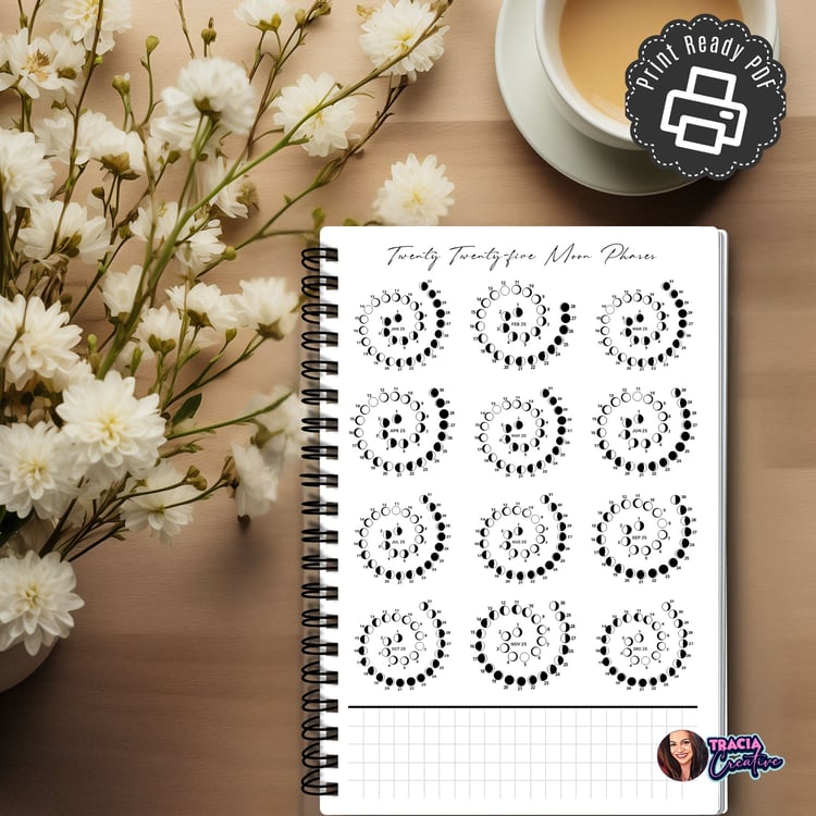 Printable A5 2025 Moon Phase Calendar with Notes