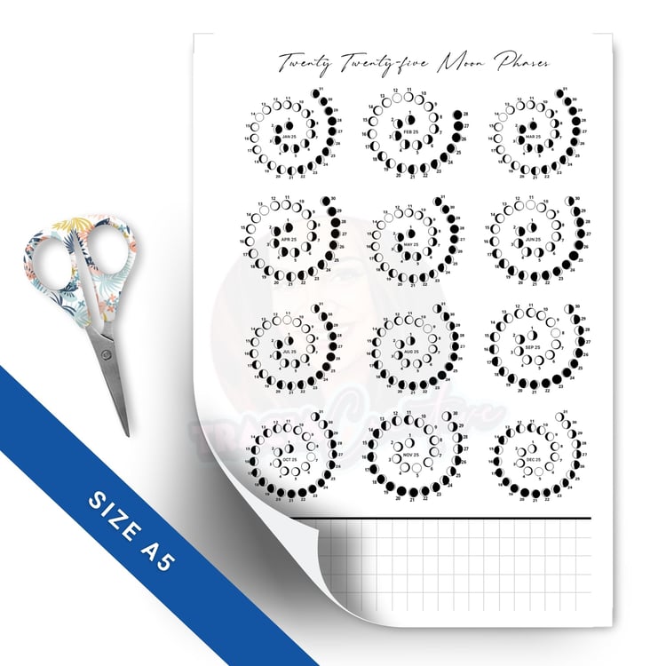 Printable A5 2025 Moon Phase Calendar with Notes