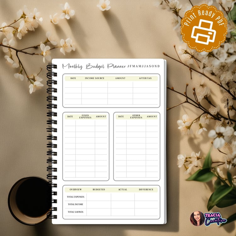 Monthly Budget Planner | Printable Planner Insert | Tracia Creative