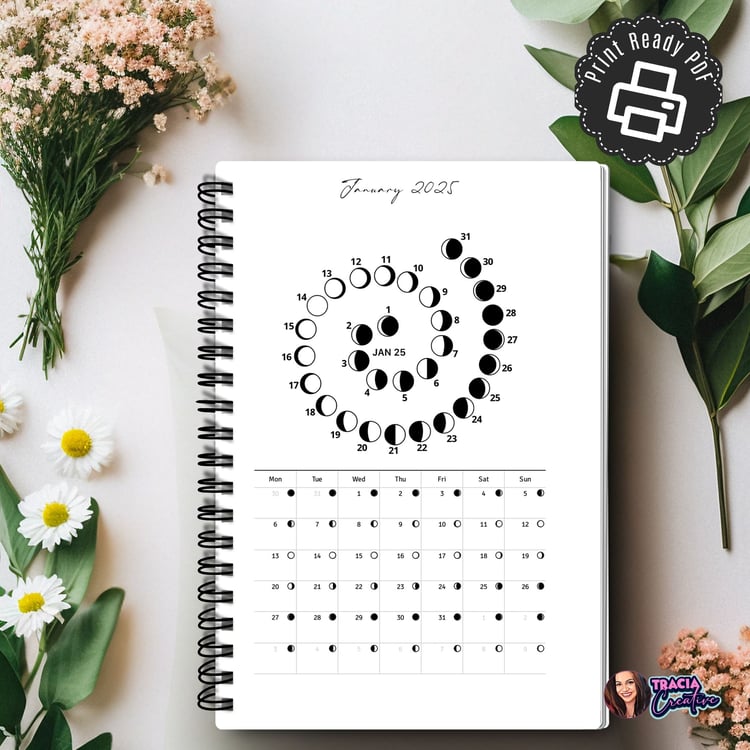 2025 Moon Phases Calendar – A5 Printable