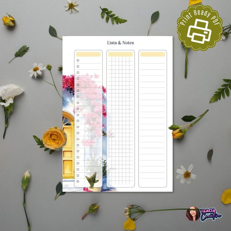 Mediterranean Floral Lists & Notes Planner Insert | Tracia Creative