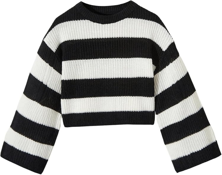 GORGLITTER Girl's Striped Sweaters Knit Long Sleeve Crewneck Color Block Sweater Jumper