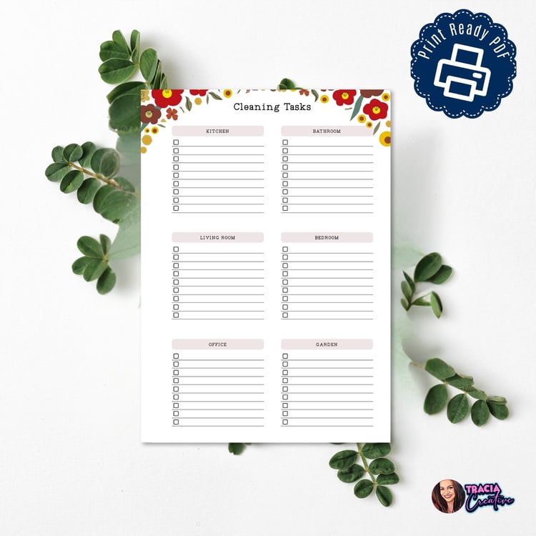 Floral Cleaning Tasks Planner | Tracia Creative