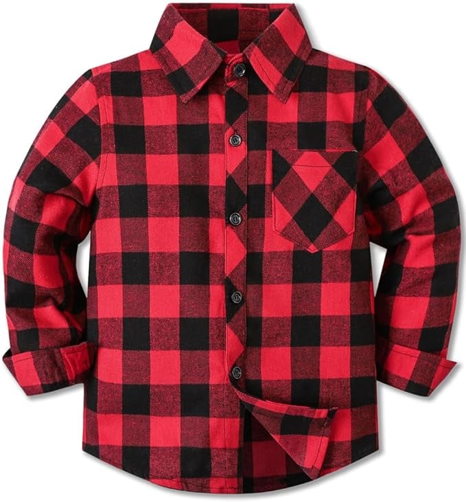 Cromoncent Boys Long Sleeve Flannel Plaid Shirt Button Down Shirts