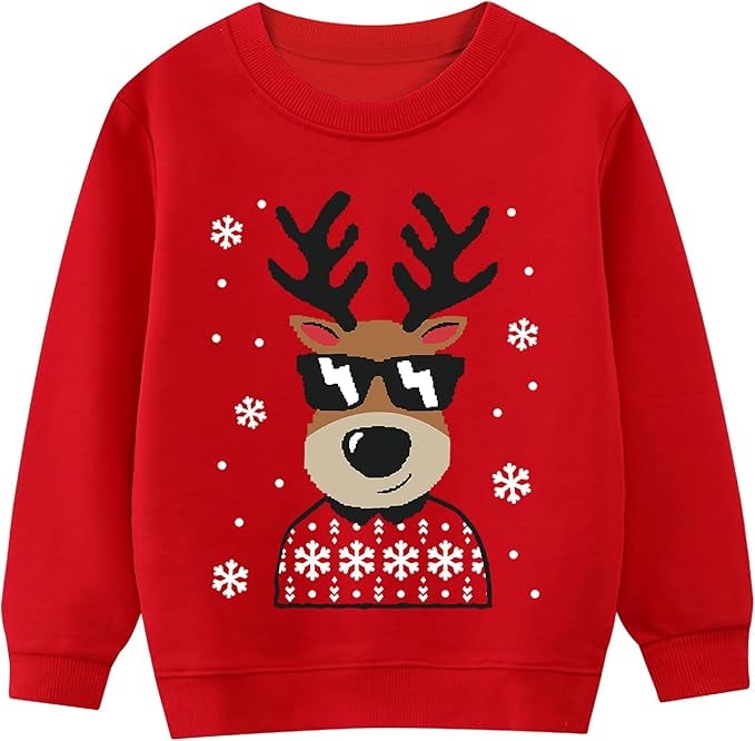 DDSOL Toddler Boys Girls Christmas Sweatshirts Kids Ugly Xmas Pullover Funny Santa Reindeer Truck Shirts Tops 2-7 Years