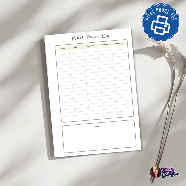 A5 Blood Pressure Log | Minimalist Planner Insert | Tracia Creative