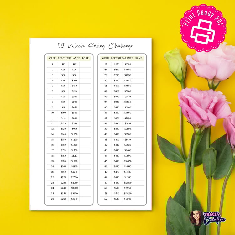 52-Week Savings Challenge: Your Moneys New BFF | Tracia Creative