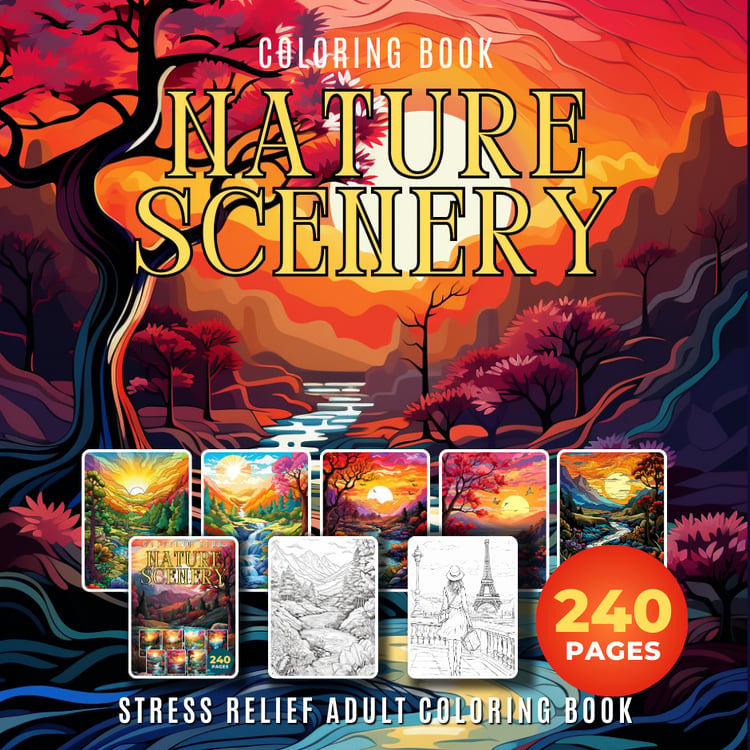 Adult Coloring Book Nature Scenery - Warong Buku