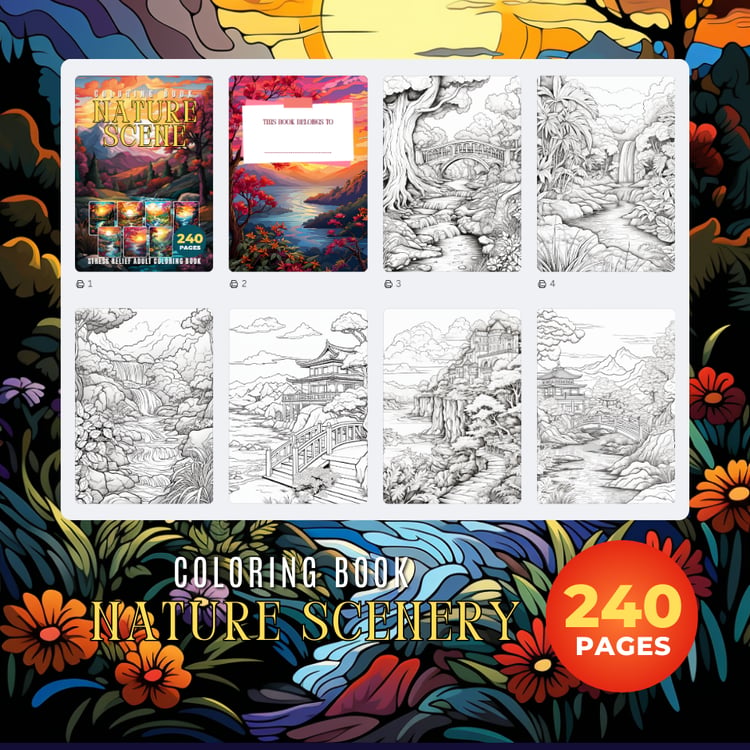 Adult Coloring Book Nature Scenery - Warong Buku