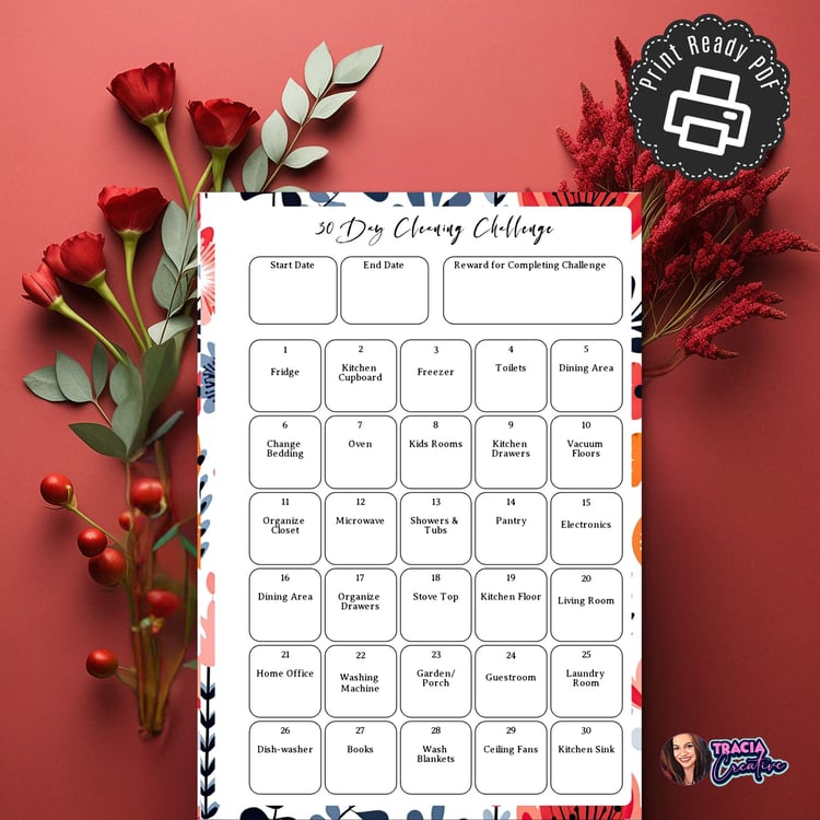 30 Day Cleaning Challenge Printable Planner | Tracia Creative