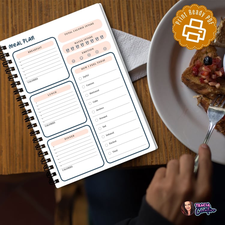 A6 Meal Planner Insert: Organize Your Meals & Health | Tracia Creative