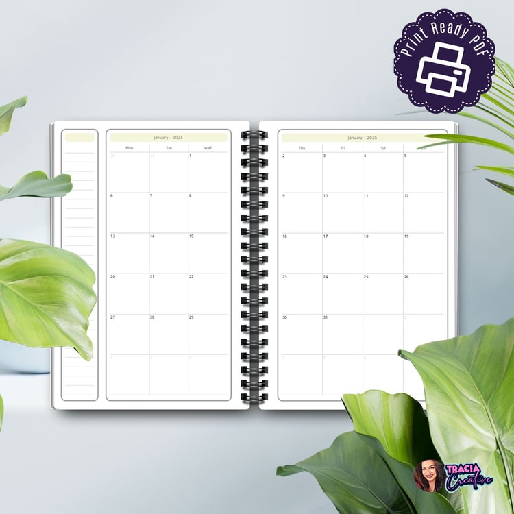 2025 A5 Printable Monthly Planner, Minimalist Design | Tracia Creative