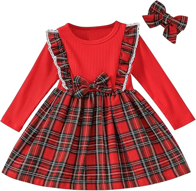 Baby Toddler Girl Fall Winter Clothes Christmas Outfit Xmas Plaid Dress Christmas Dress