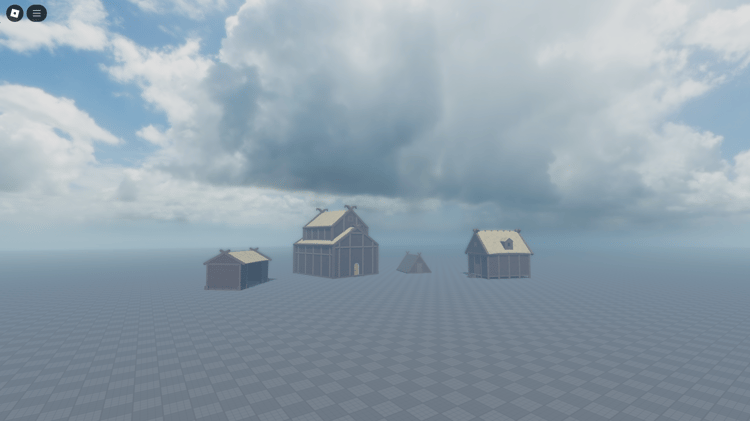 Free Roblox Viking Pack featuring four low-poly Viking buildings, perfect for enhancing historical or Nordic-themed games