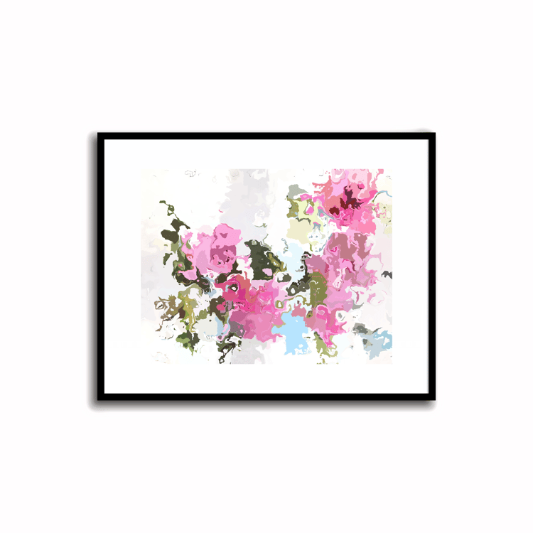 Modern abstract art prints, Pink Azalea, Blue Smoke, Heather Gray and Soft Peach. Wall decor, Desk decor, Shelf décor, 5X7 art prints