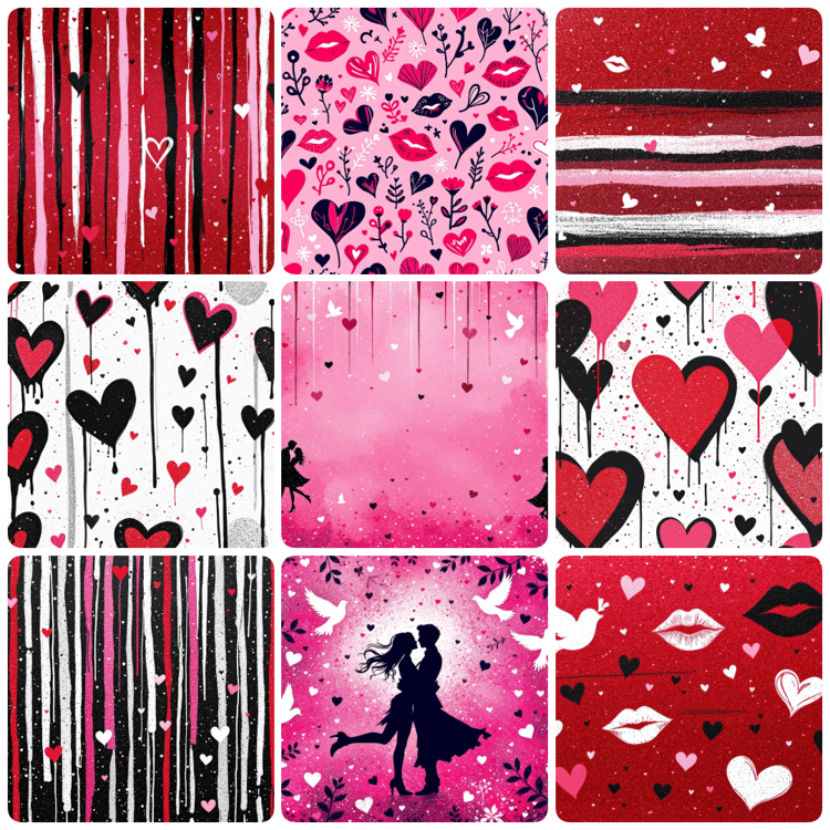 This free collection of 225 Valentines-themed graphics includes 1024-2700px JPG files, perfect for scrapbooking, junk journaling, and other paper crafts. Featuring hearts, silhouettes, cupcakes, and seamless patterns, these designs add a romantic touch t