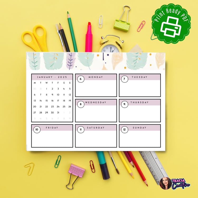 2025 Pastel Printable Desk Planner | Tracia Creative
